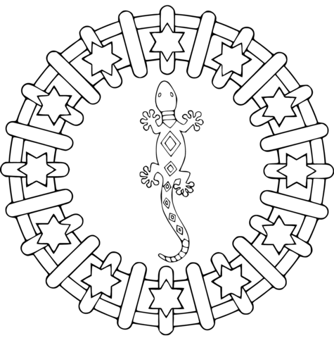 Mandala With Lizard Coloring Page